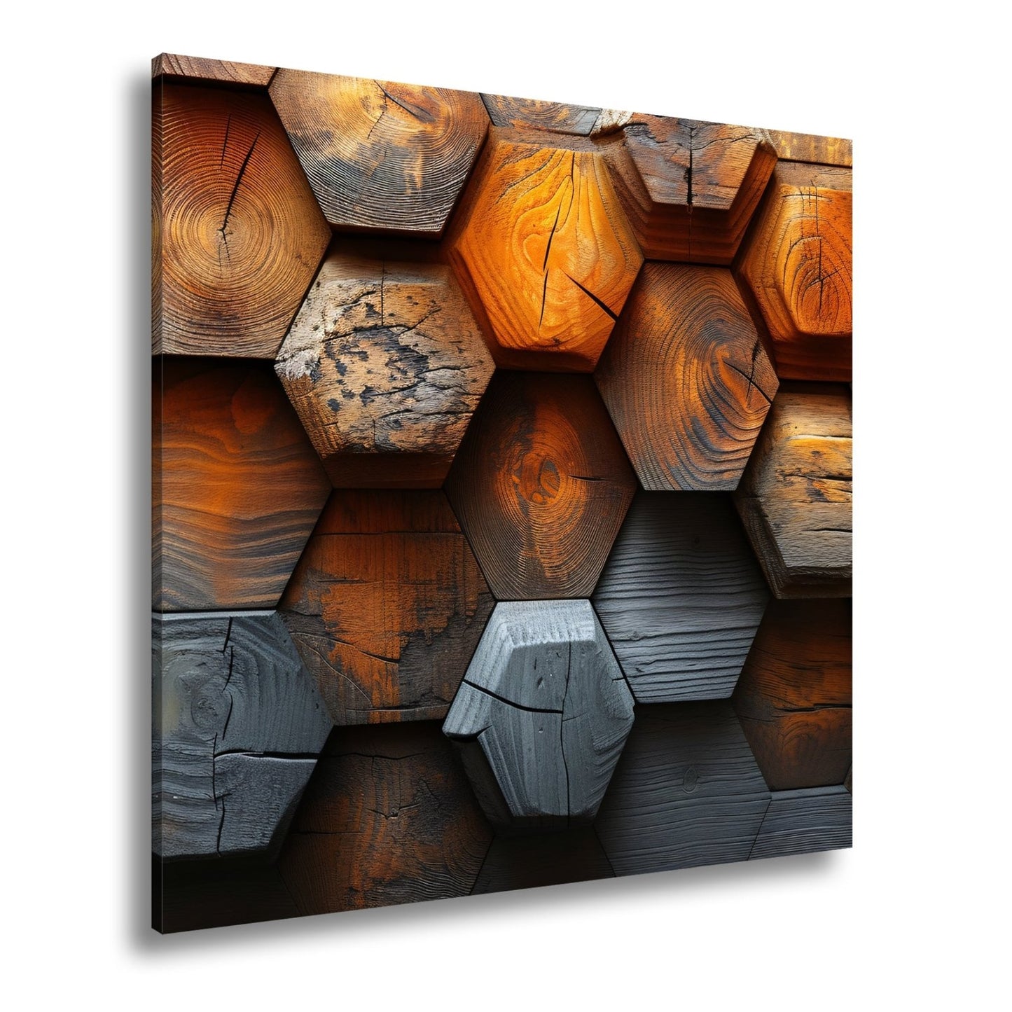 Leinwandbild Hexagonale Holzstruktur mit warmem Glanz und Charakter. - deyoli