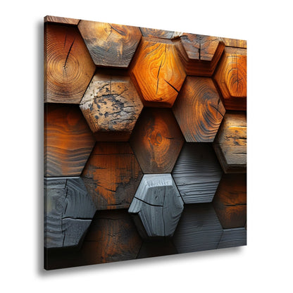 Leinwandbild Hexagonale Holzstruktur mit warmem Glanz und Charakter. - deyoli