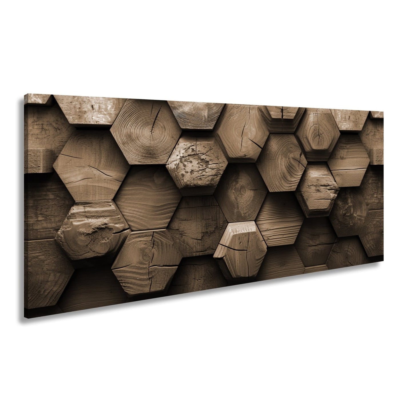 Leinwandbild Hexagonale Holzstruktur mit warmem Glanz und Charakter. - deyoli