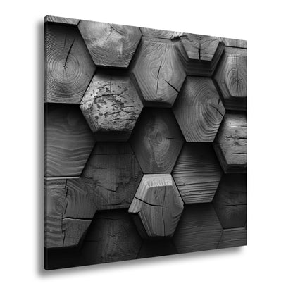 Leinwandbild Hexagonale Holzstruktur mit warmem Glanz und Charakter. - deyoli