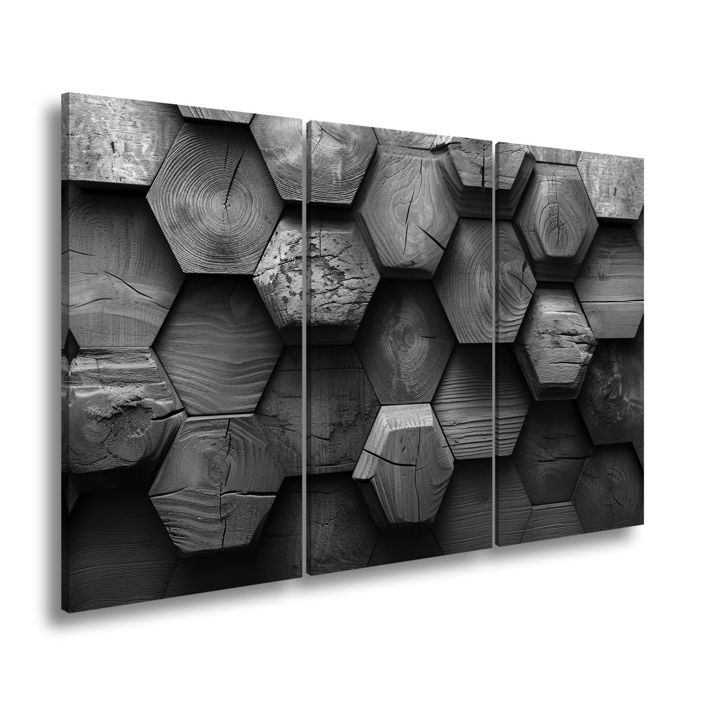 Leinwandbild Hexagonale Holzstruktur mit warmem Glanz und Charakter. - deyoli
