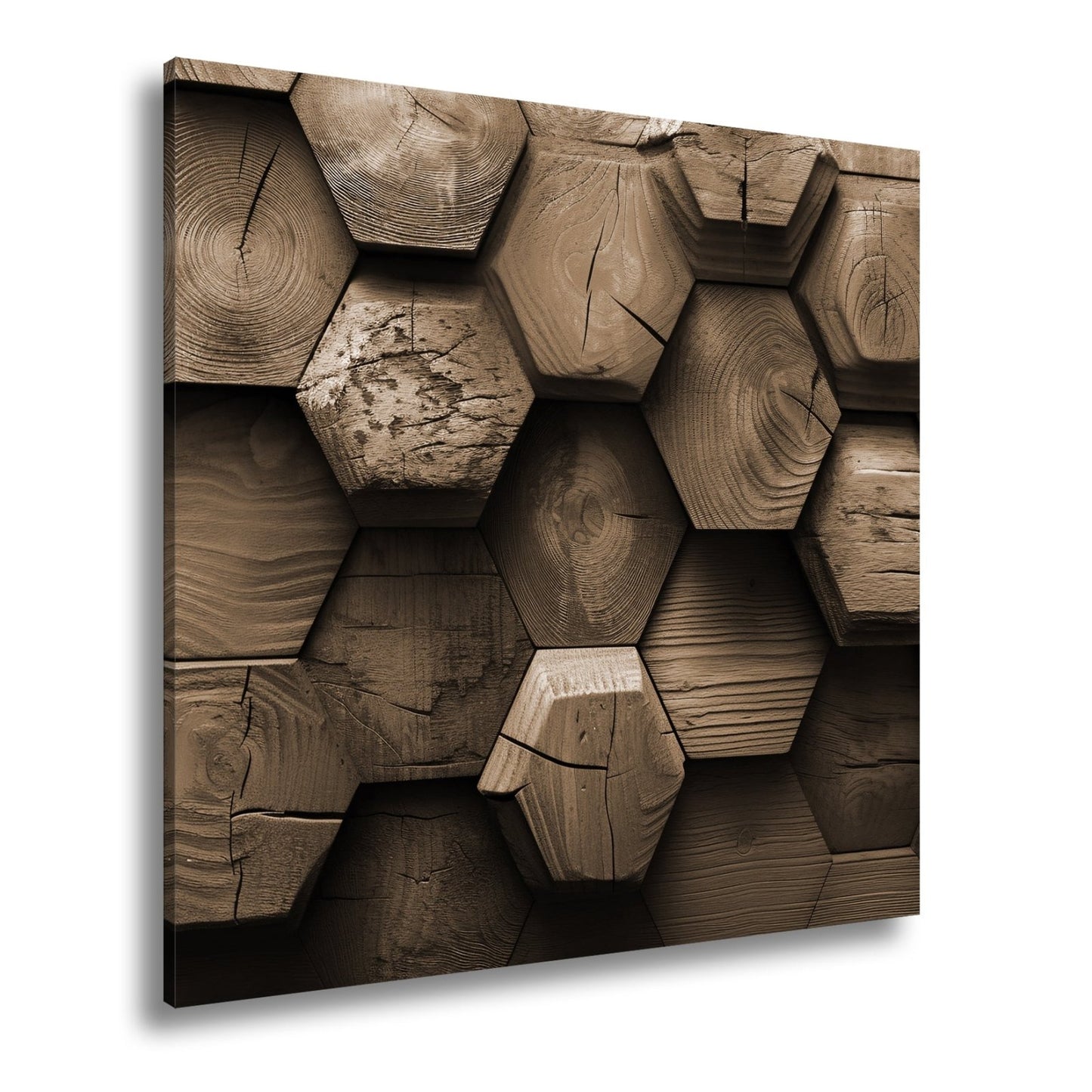 Leinwandbild Hexagonale Holzstruktur mit warmem Glanz und Charakter. - deyoli