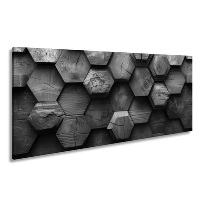 Leinwandbild Hexagonale Holzstruktur mit warmem Glanz und Charakter. - deyoli