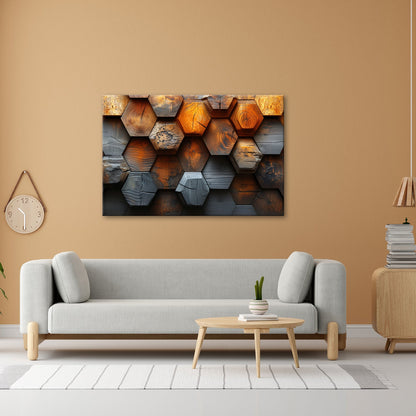 Leinwandbild Hexagonale Holzstruktur mit warmem Glanz und Charakter. - deyoli