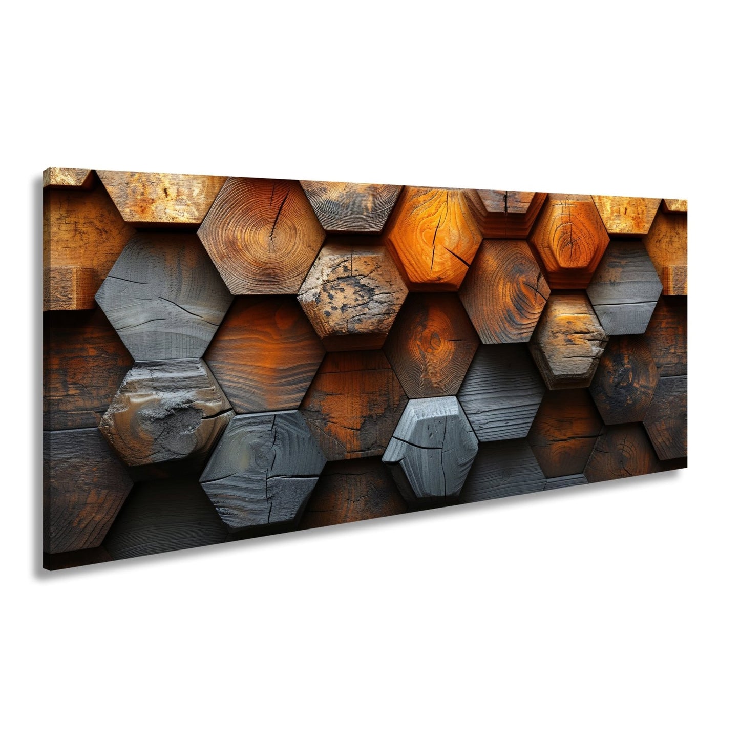 Leinwandbild Hexagonale Holzstruktur mit warmem Glanz und Charakter. - deyoli