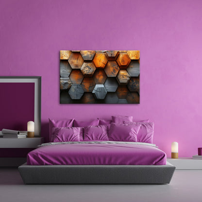 Leinwandbild Hexagonale Holzstruktur mit warmem Glanz und Charakter. - deyoli
