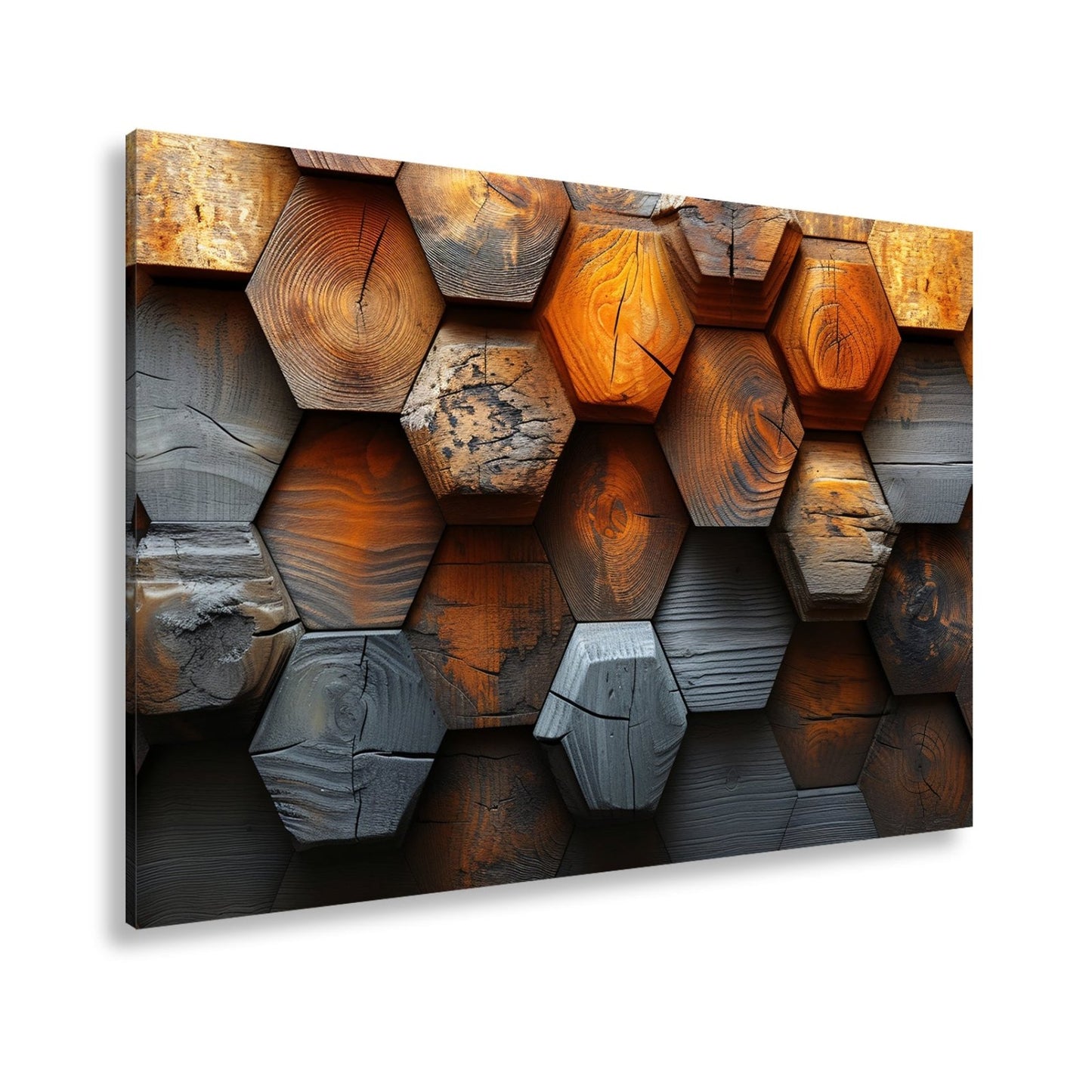 Leinwandbild Hexagonale Holzstruktur mit warmem Glanz und Charakter. - deyoli