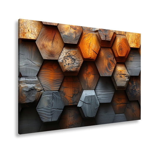 Leinwandbild Hexagonale Holzstruktur mit warmem Glanz und Charakter. - deyoli
