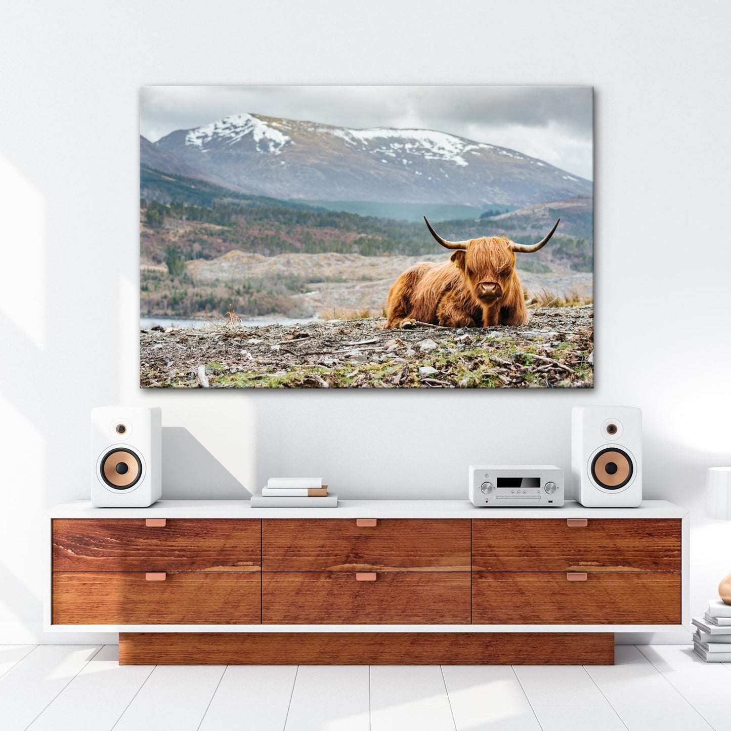 Leinwandbild Highland - Rind – Majestätische Bergkulisse XXL - deyoli