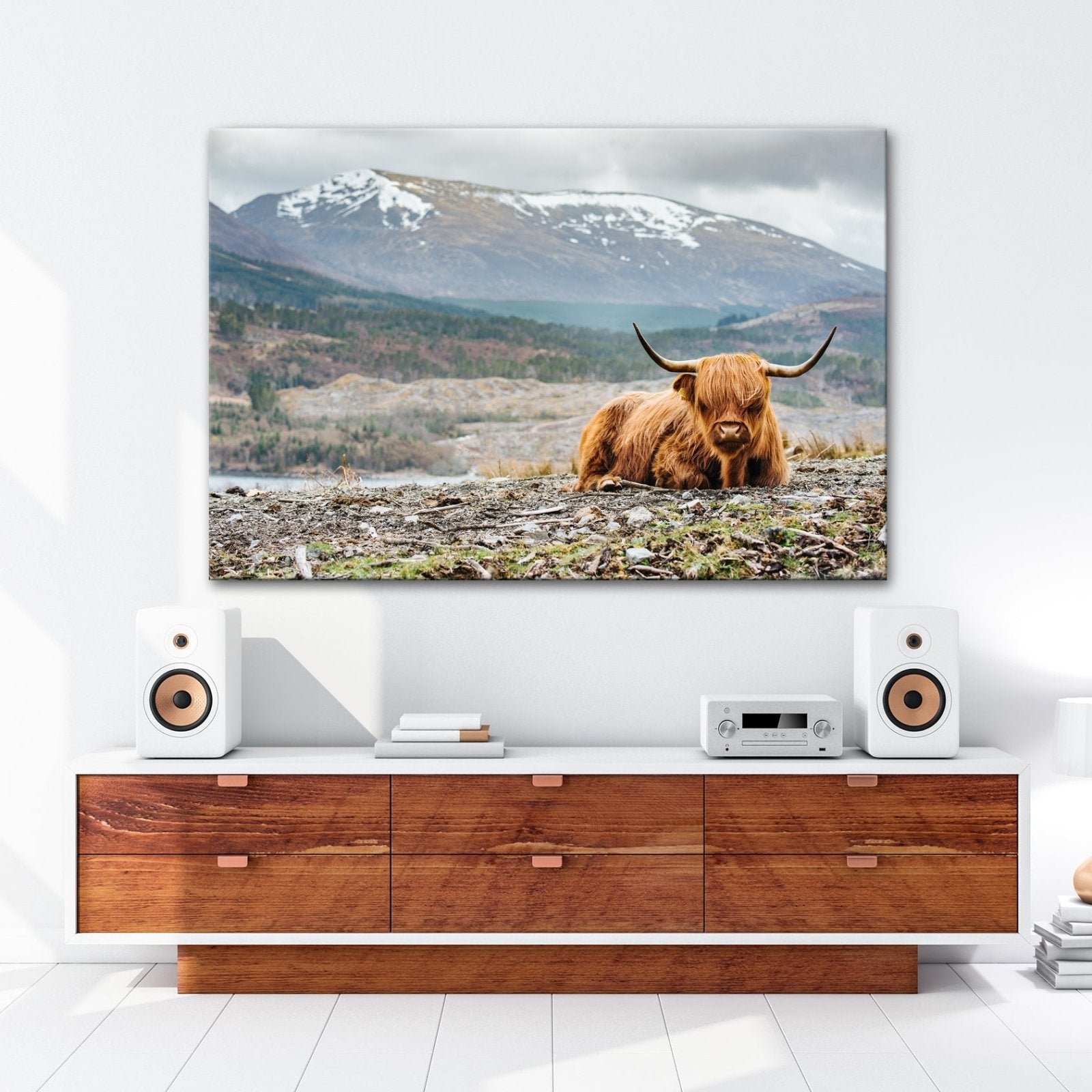 Leinwandbild Highland - Rind – Majestätische Bergkulisse XXL - deyoli