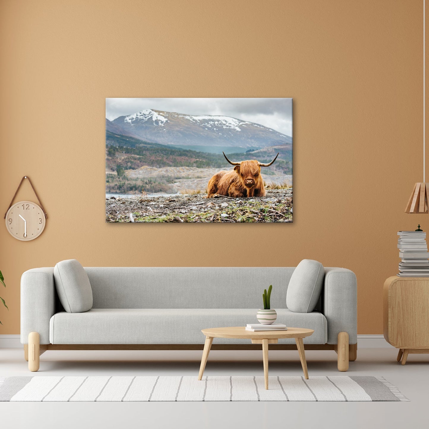 Leinwandbild Highland - Rind – Majestätische Bergkulisse XXL - deyoli