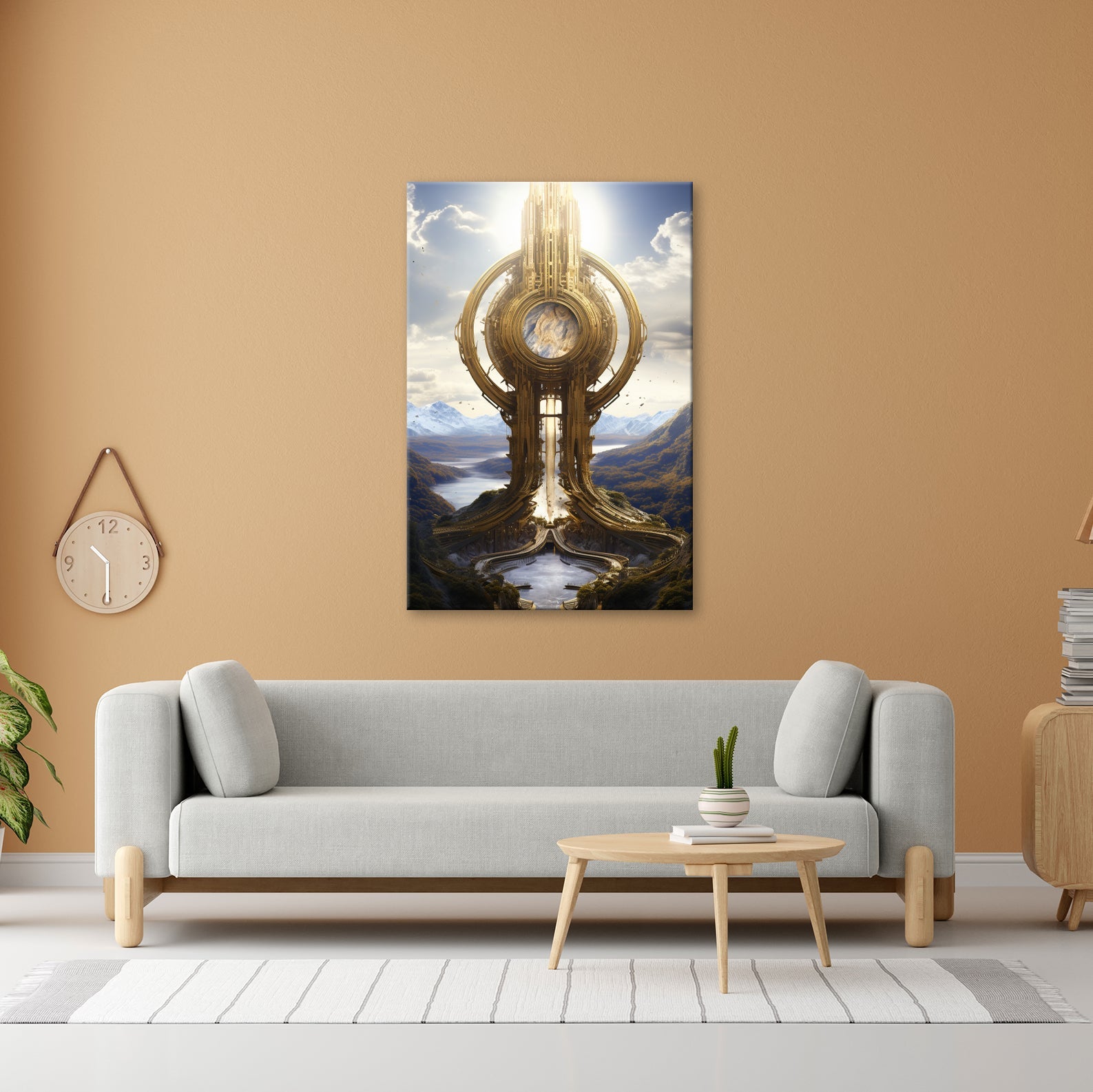 Leinwandbild Himmelsmonument XXL – Golden über weiten Bergen und Seen - deyoli