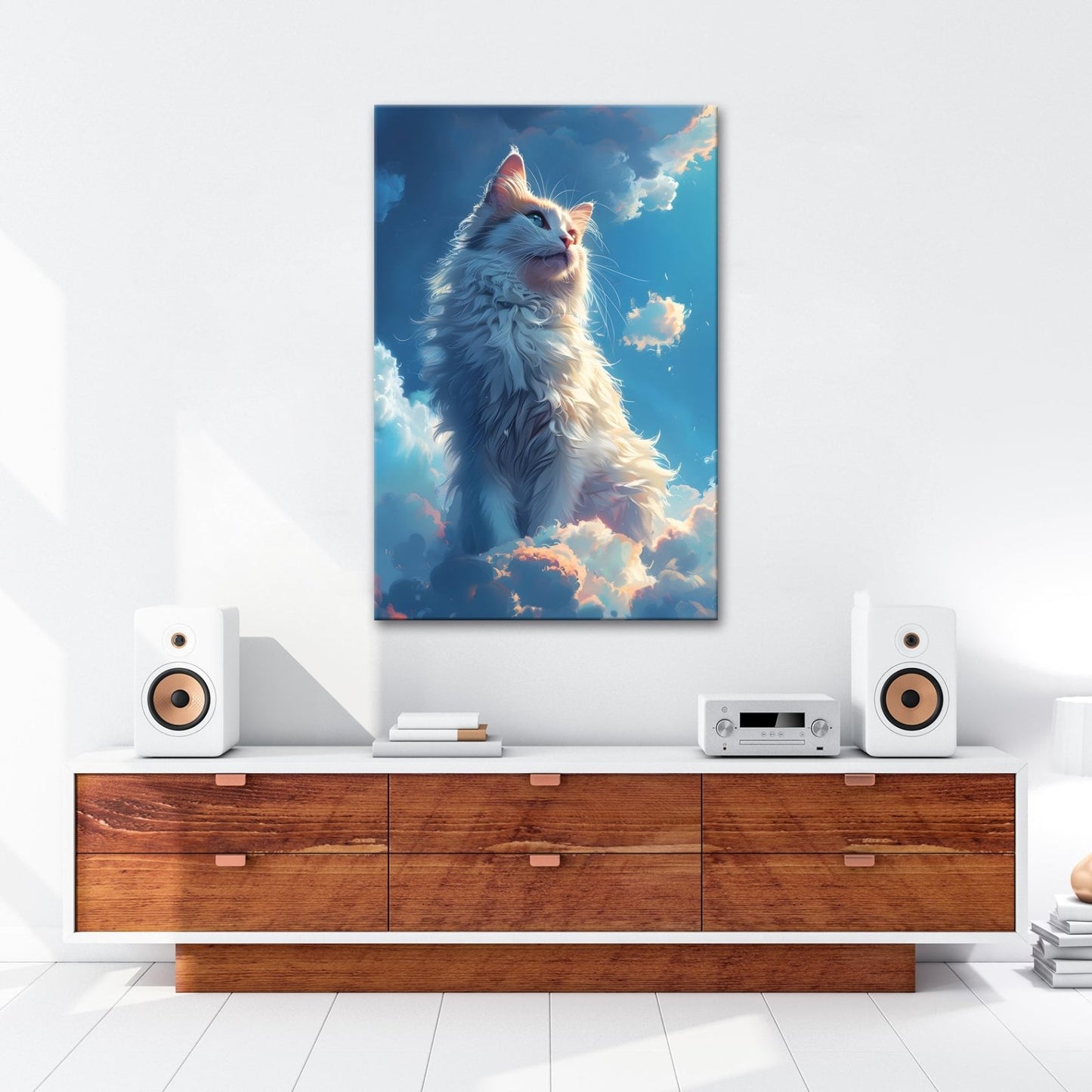 Leinwandbild Himmlische Katze thront über den Wolken der Dämmerung - deyoli