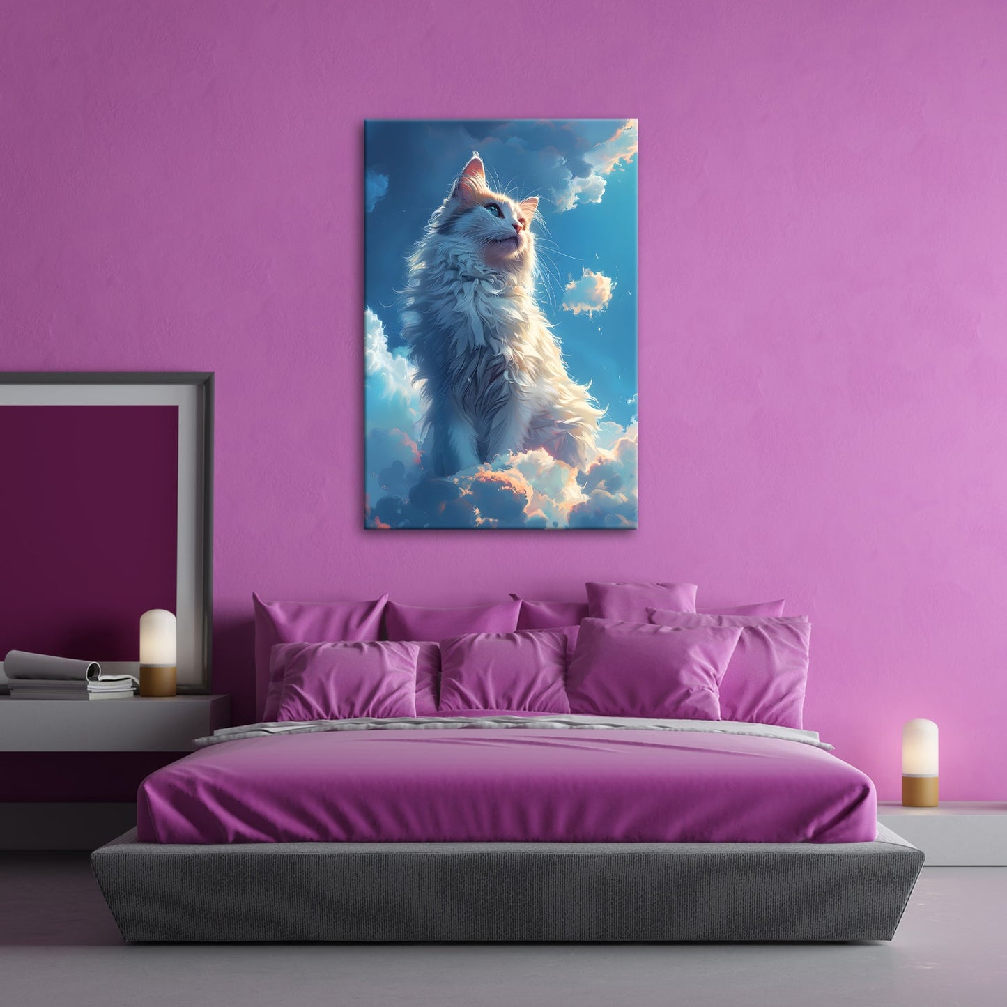 Leinwandbild Himmlische Katze thront über den Wolken der Dämmerung - deyoli
