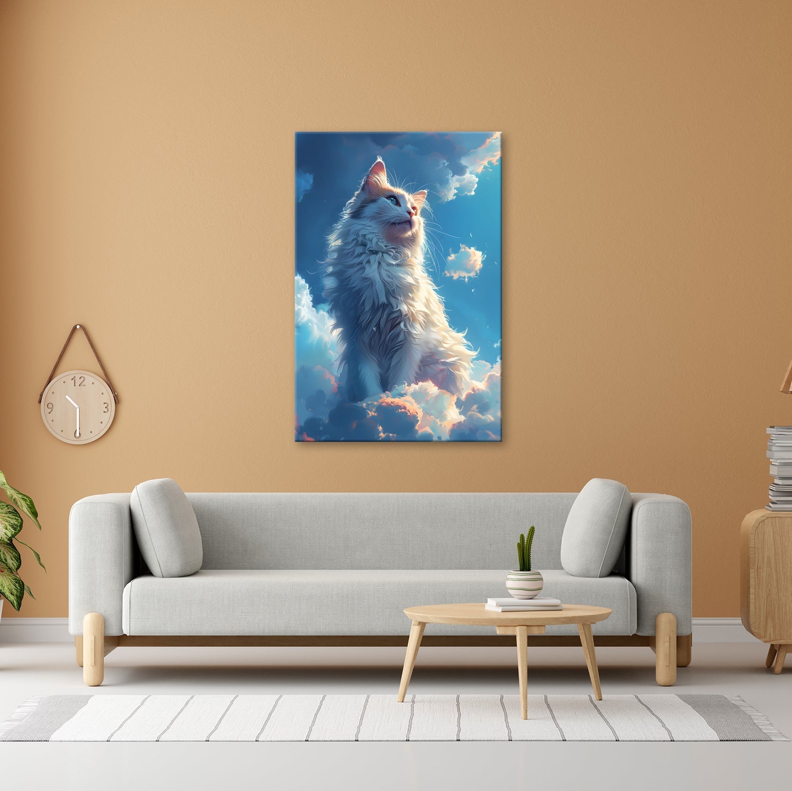 Leinwandbild Himmlische Katze thront über den Wolken der Dämmerung - deyoli