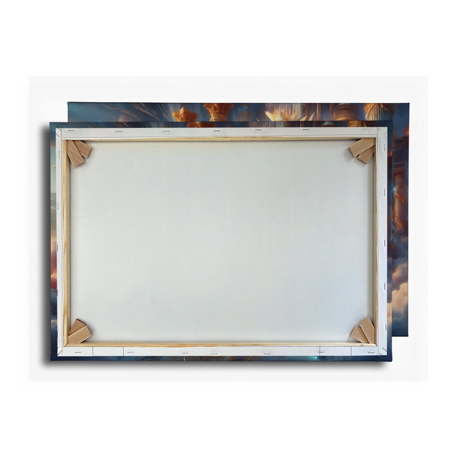 Leinwandbild Himmlischer Palast aus Licht, Gold und schwebenden Engeln. - deyoli