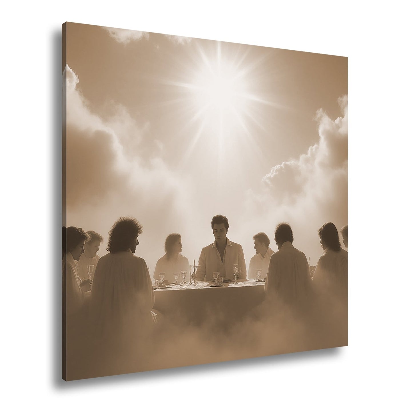 Leinwandbild Himmlisches Mahl unter strahlender Sonne in den Wolken - deyoli