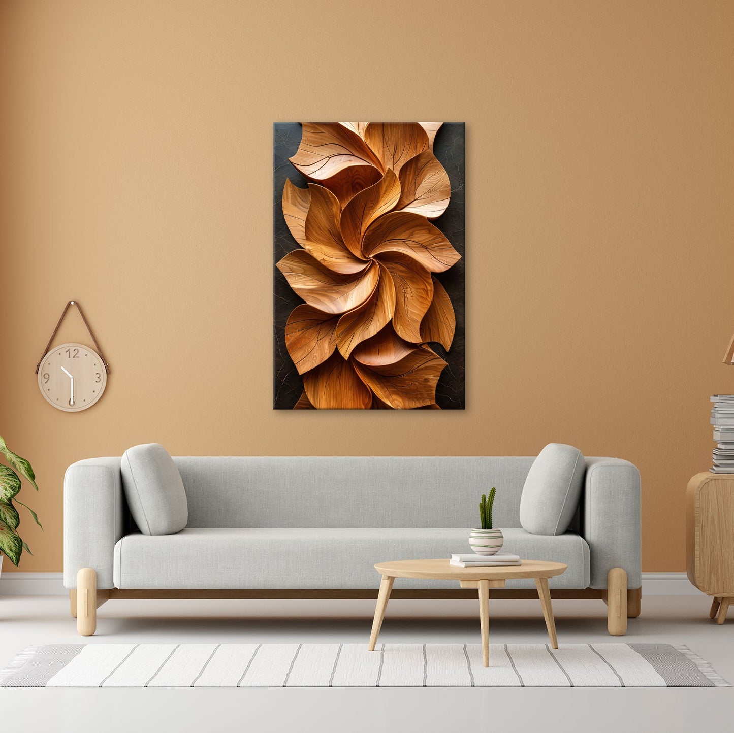 Leinwandbild Holzblätter wirbeln in kunstvoller, natürlicher Harmonie. - deyoli