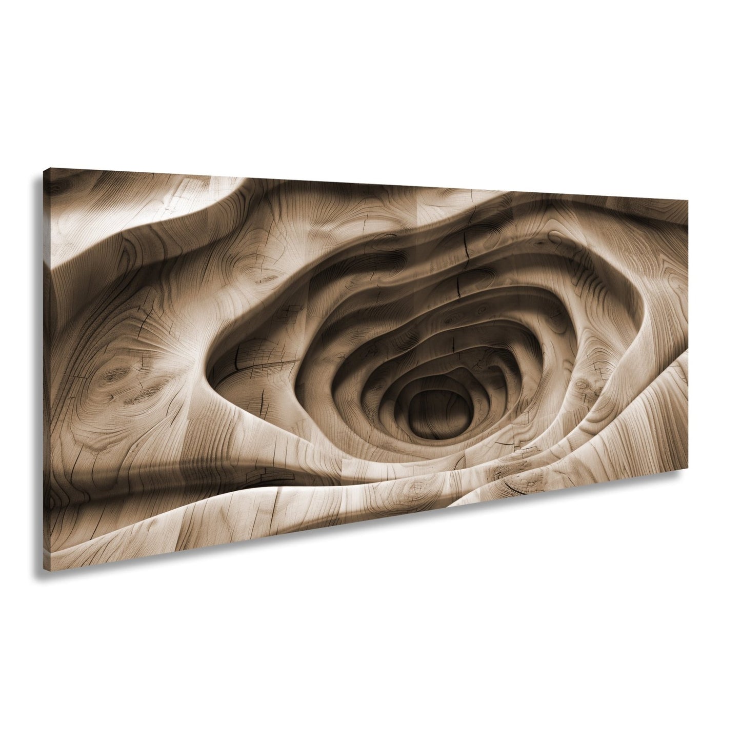 Leinwandbild Holzlandschaft mit spiralförmiger Tiefe – sanft und geheimnisvoll. - deyoli