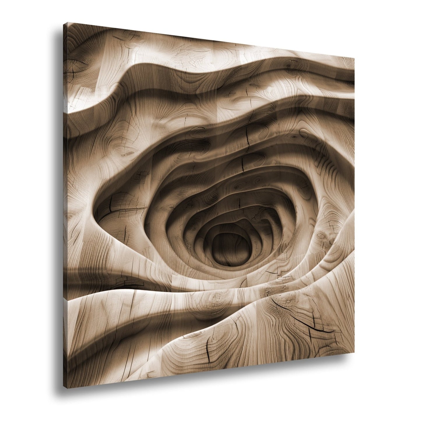 Leinwandbild Holzlandschaft mit spiralförmiger Tiefe – sanft und geheimnisvoll. - deyoli
