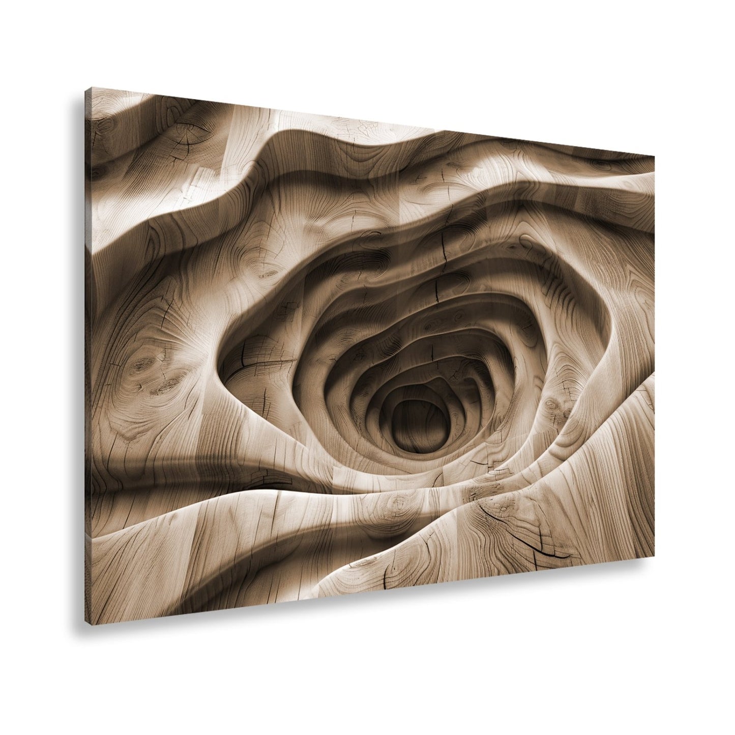 Leinwandbild Holzlandschaft mit spiralförmiger Tiefe – sanft und geheimnisvoll. - deyoli