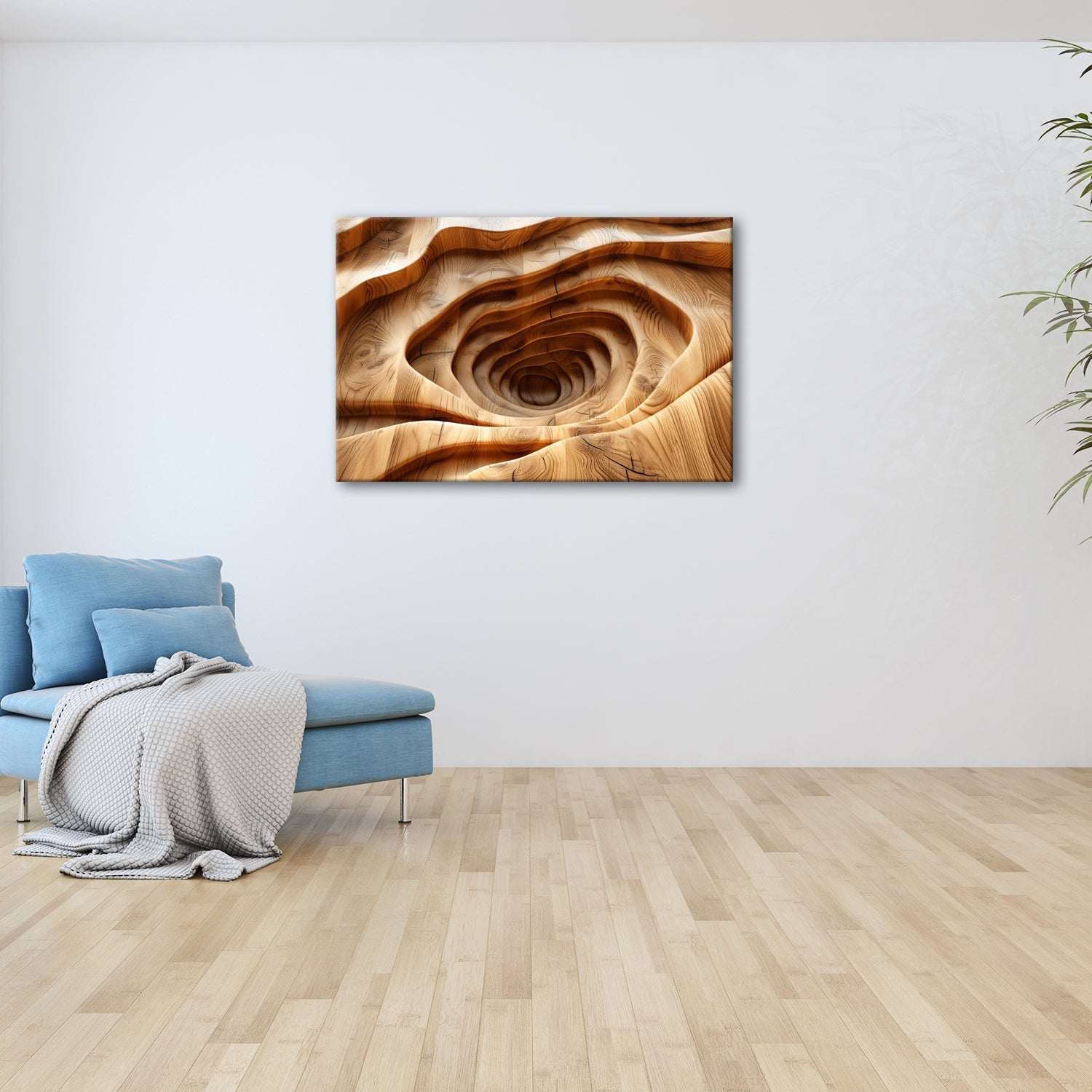 Leinwandbild Holzlandschaft mit spiralförmiger Tiefe – sanft und geheimnisvoll. - deyoli