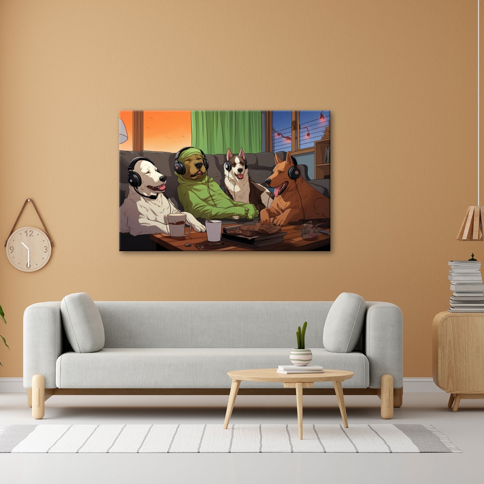 Leinwandbild Hundeclique im Gaming - Fieber – Headsets, Snacks, Teamgeist. - deyoli