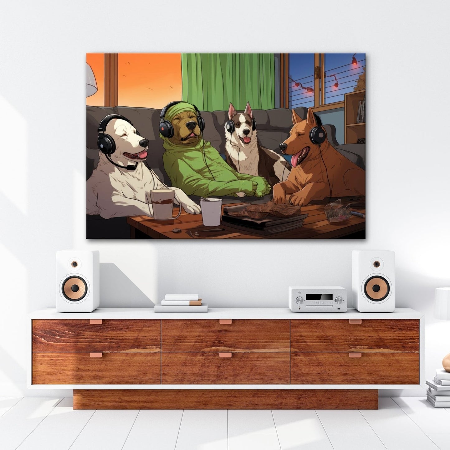 Leinwandbild Hundeclique im Gaming - Fieber – Headsets, Snacks, Teamgeist. - deyoli