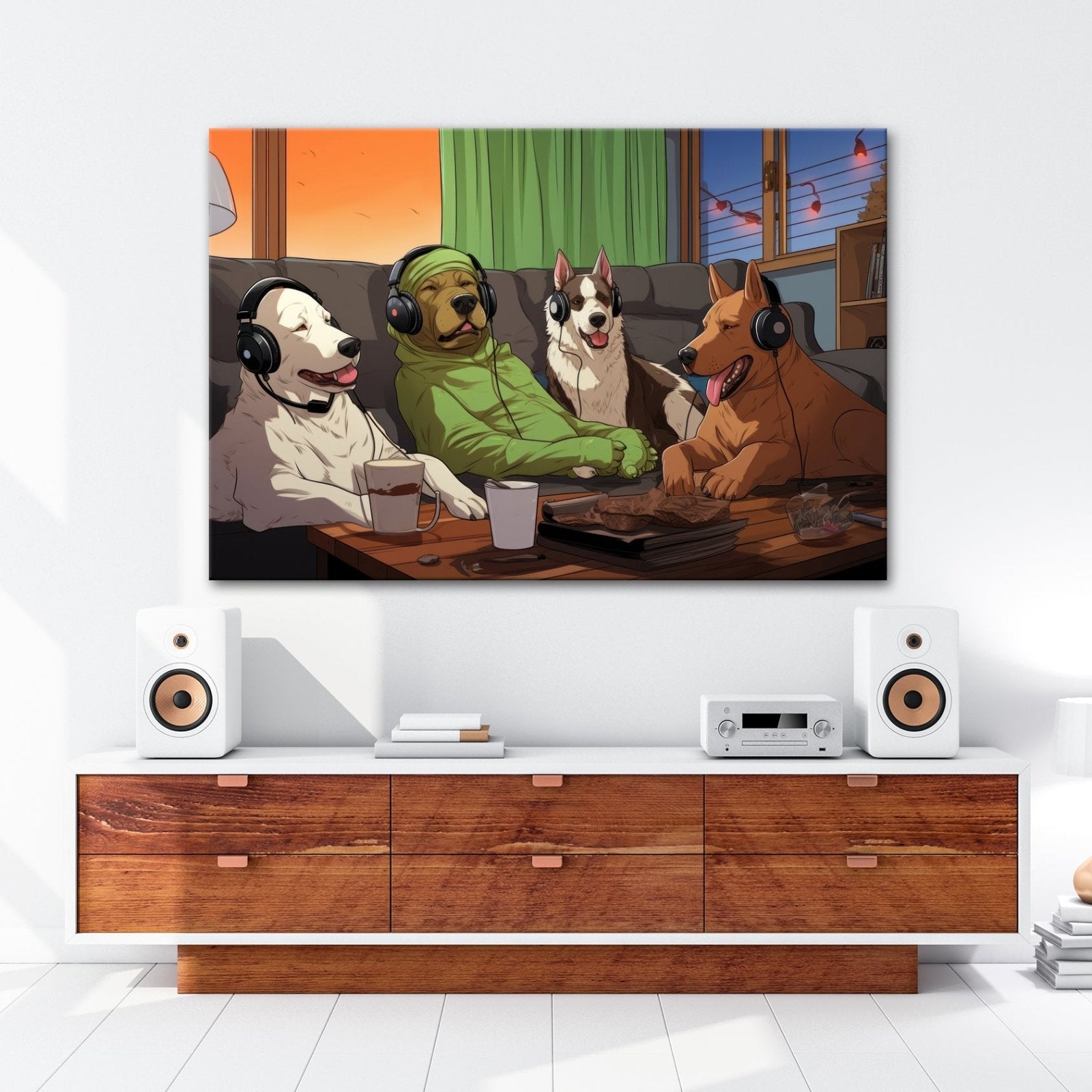 Leinwandbild Hundeclique im Gaming - Fieber – Headsets, Snacks, Teamgeist. - deyoli
