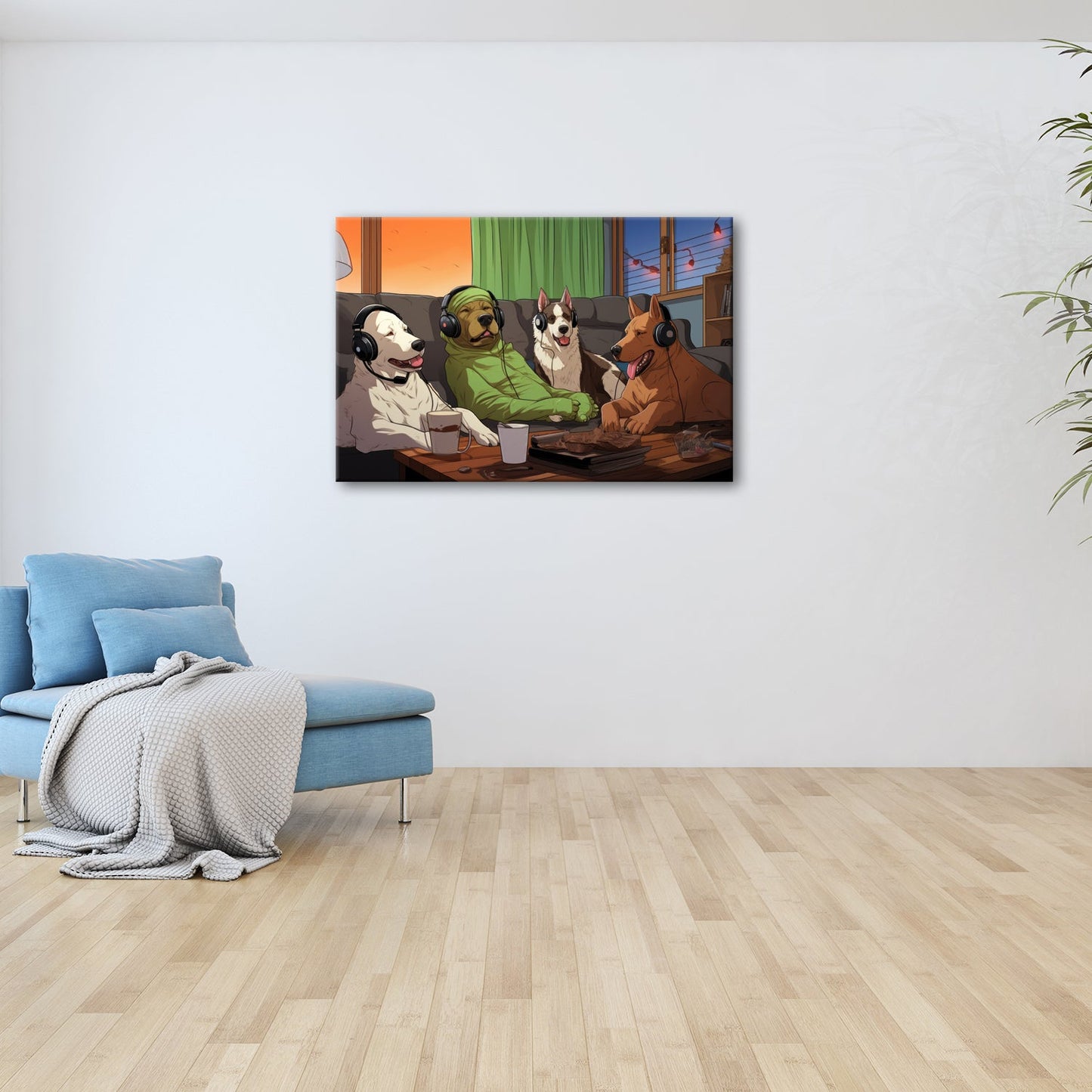 Leinwandbild Hundeclique im Gaming - Fieber – Headsets, Snacks, Teamgeist. - deyoli