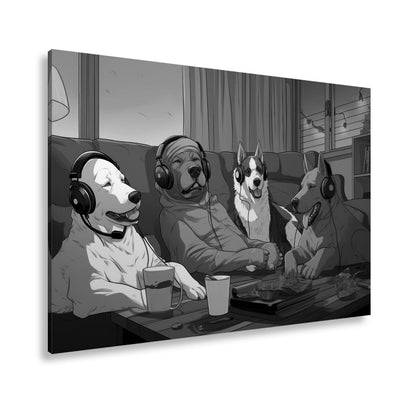Leinwandbild Hundeclique im Gaming - Fieber – Headsets, Snacks, Teamgeist. - deyoli