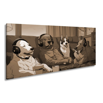 Leinwandbild Hundeclique im Gaming - Fieber – Headsets, Snacks, Teamgeist. - deyoli