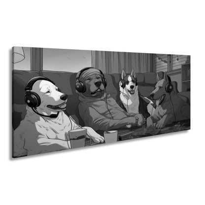 Leinwandbild Hundeclique im Gaming - Fieber – Headsets, Snacks, Teamgeist. - deyoli