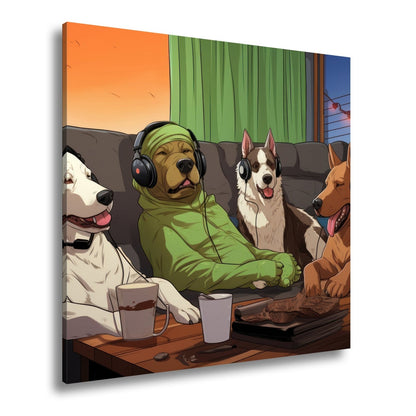 Leinwandbild Hundeclique im Gaming - Fieber – Headsets, Snacks, Teamgeist. - deyoli