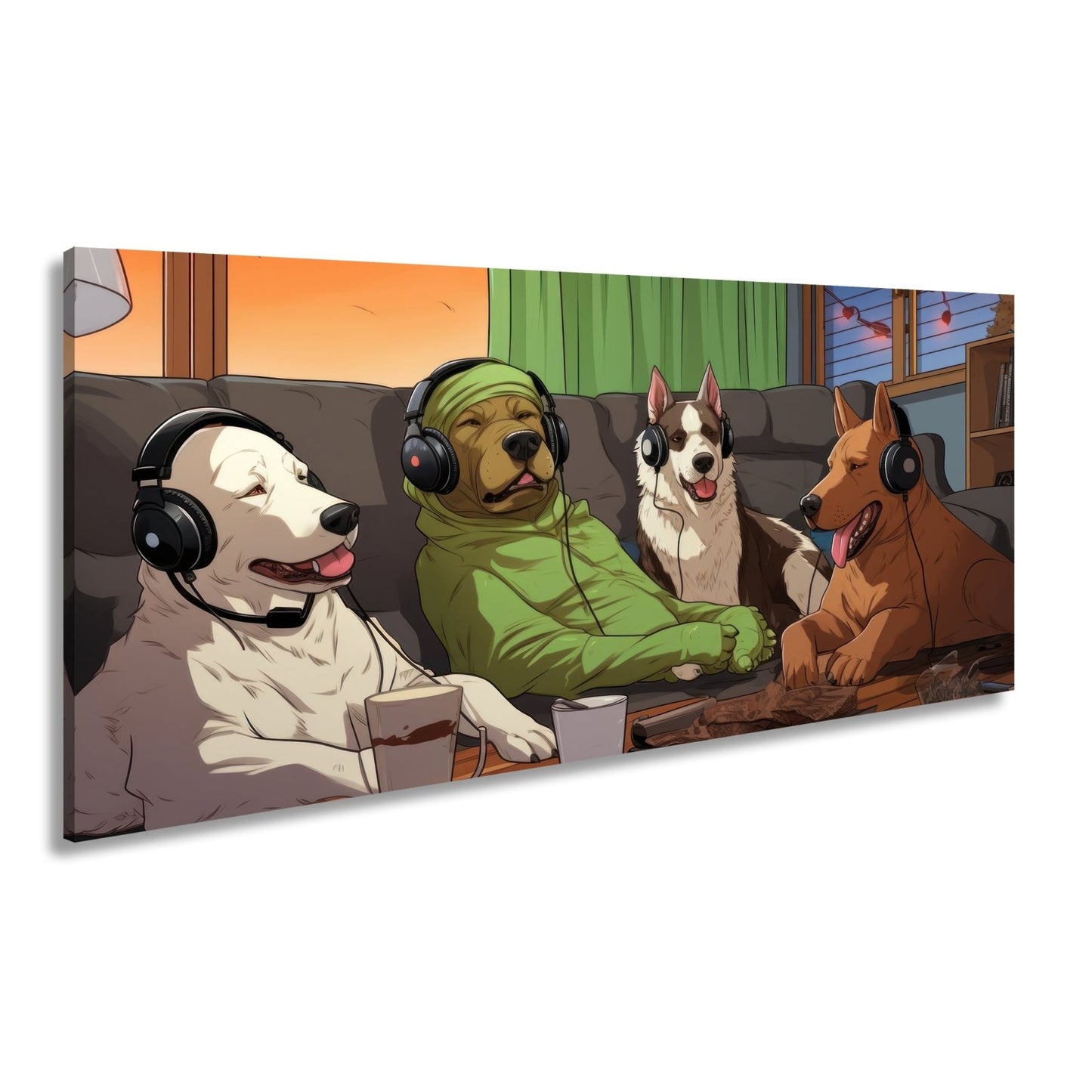 Leinwandbild Hundeclique im Gaming - Fieber – Headsets, Snacks, Teamgeist. - deyoli