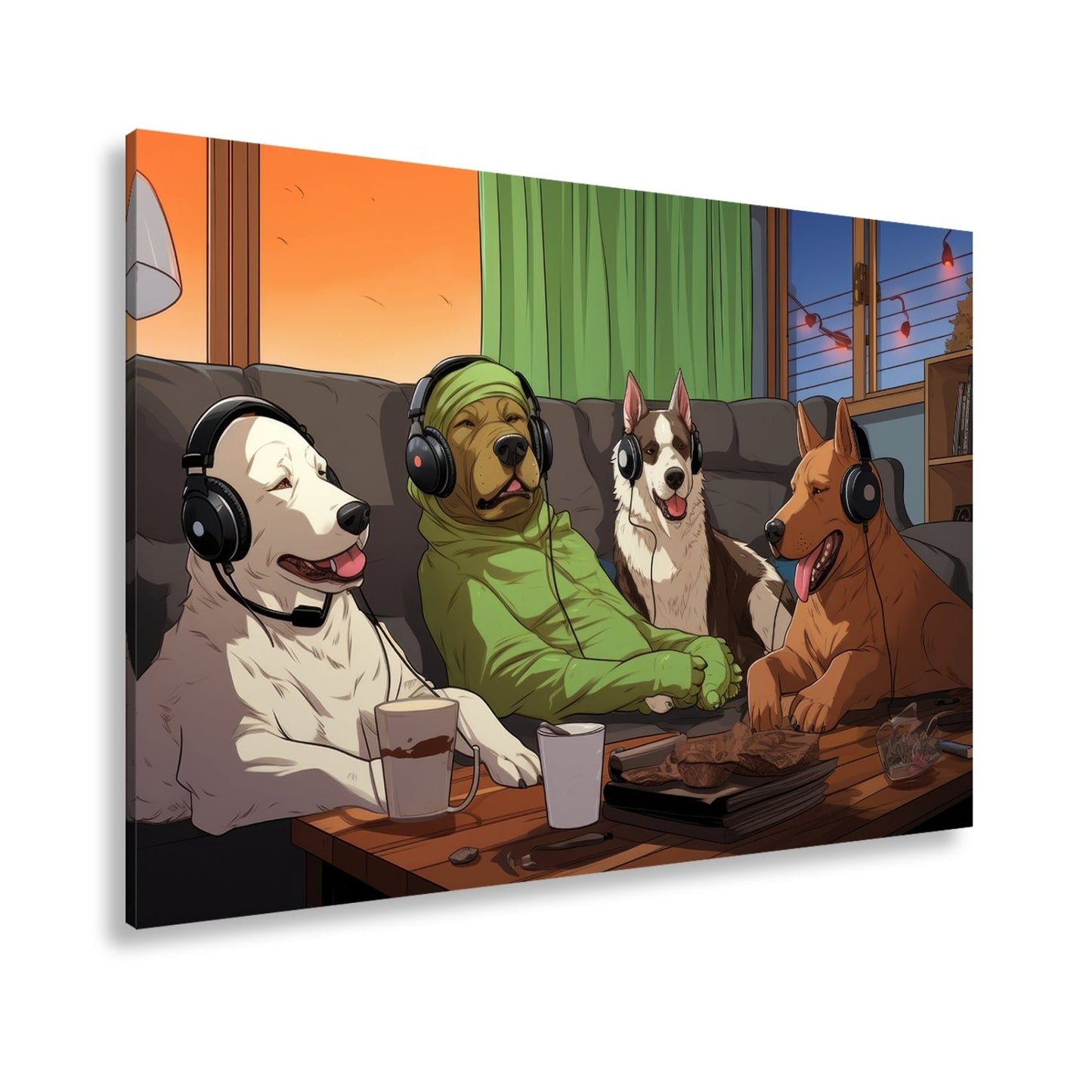 Leinwandbild Hundeclique im Gaming - Fieber – Headsets, Snacks, Teamgeist. - deyoli