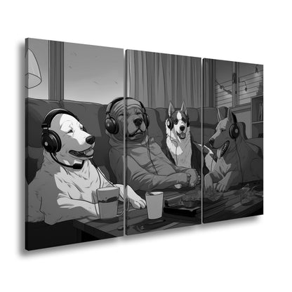Leinwandbild Hundeclique im Gaming - Fieber – Headsets, Snacks, Teamgeist. - deyoli