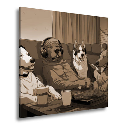 Leinwandbild Hundeclique im Gaming - Fieber – Headsets, Snacks, Teamgeist. - deyoli