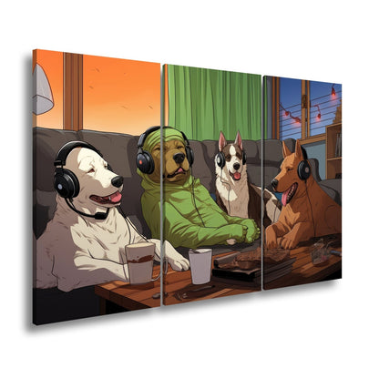 Leinwandbild Hundeclique im Gaming - Fieber – Headsets, Snacks, Teamgeist. - deyoli