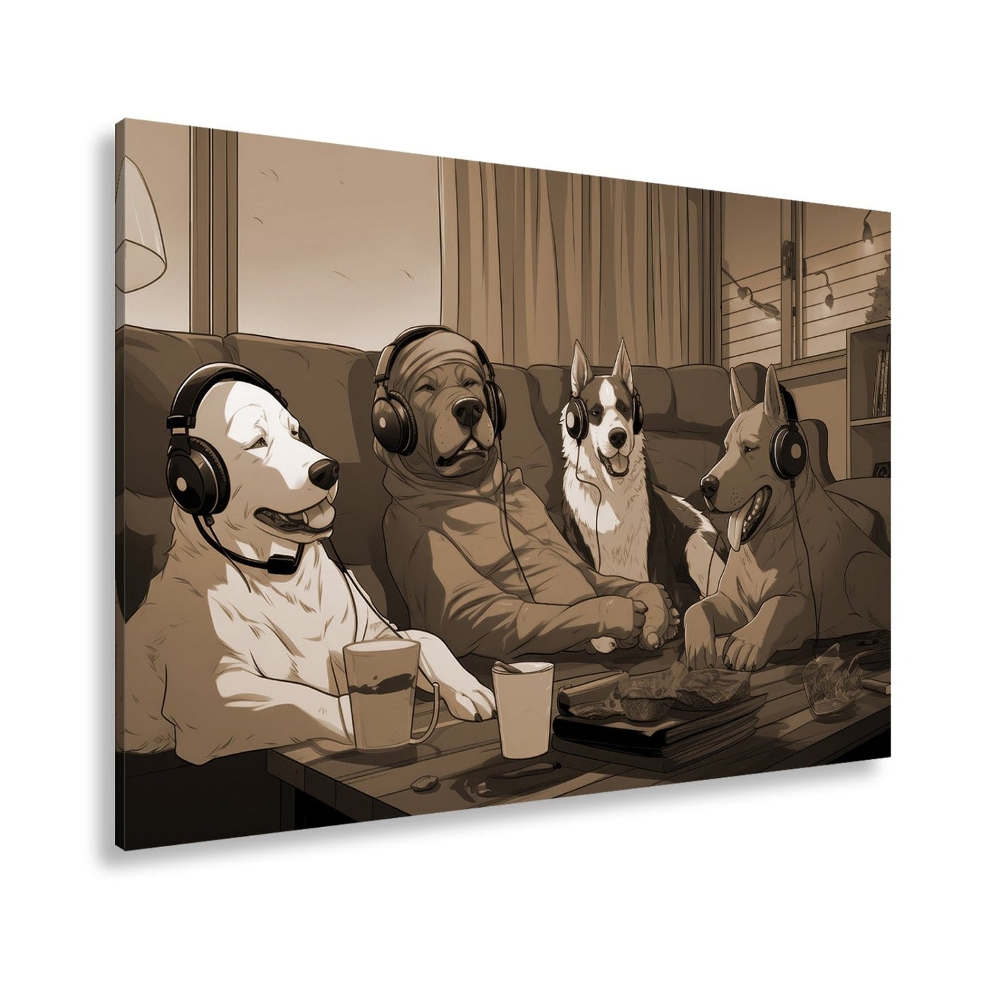Leinwandbild Hundeclique im Gaming - Fieber – Headsets, Snacks, Teamgeist. - deyoli