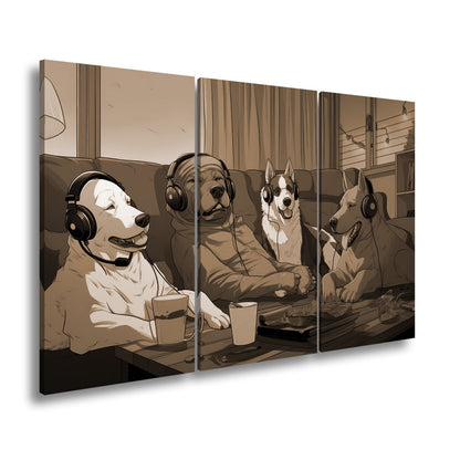 Leinwandbild Hundeclique im Gaming - Fieber – Headsets, Snacks, Teamgeist. - deyoli