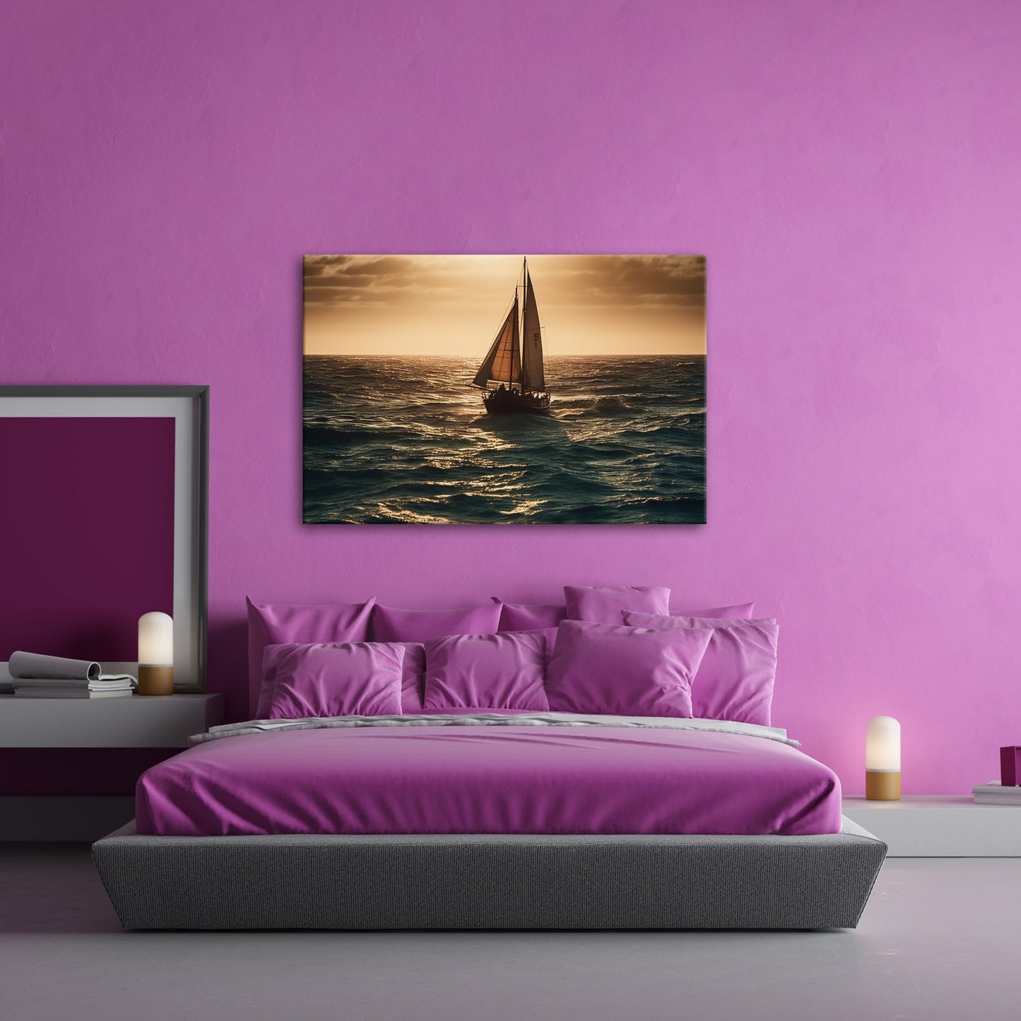 Leinwandbild Im Glanz der See trotzt das Segelboot der Weite. - deyoli