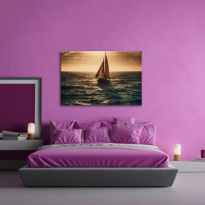 Leinwandbild Im Glanz der See trotzt das Segelboot der Weite. - deyoli