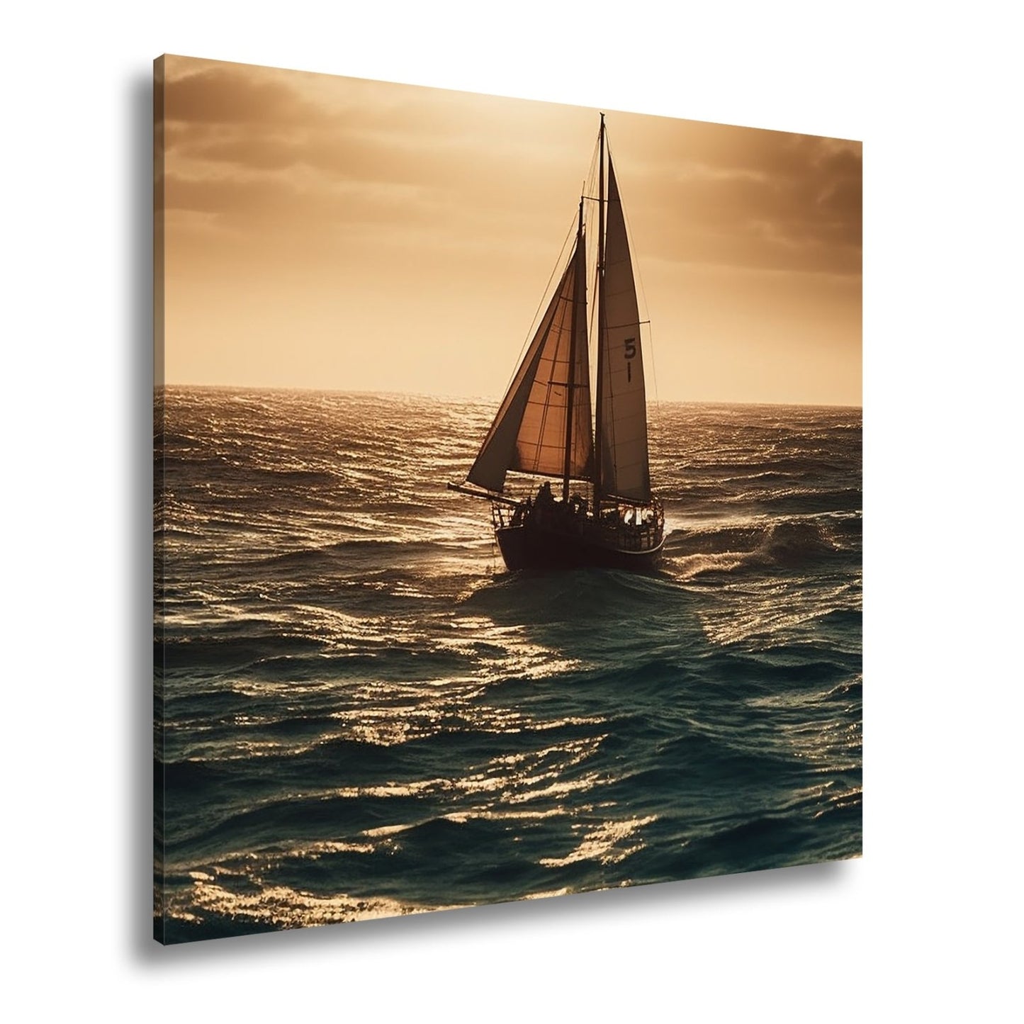 Leinwandbild Im Glanz der See trotzt das Segelboot der Weite. - deyoli