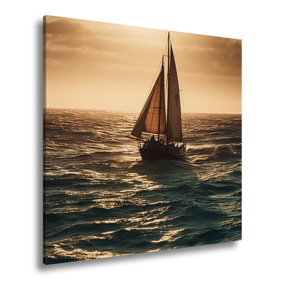 Leinwandbild Im Glanz der See trotzt das Segelboot der Weite. - deyoli