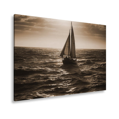 Leinwandbild Im Glanz der See trotzt das Segelboot der Weite. - deyoli
