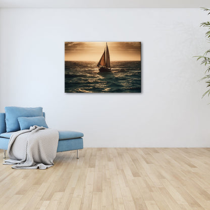 Leinwandbild Im Glanz der See trotzt das Segelboot der Weite. - deyoli