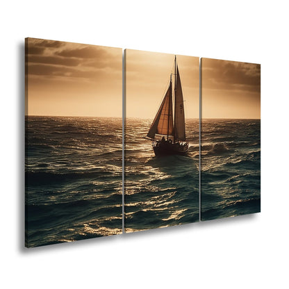 Leinwandbild Im Glanz der See trotzt das Segelboot der Weite. - deyoli