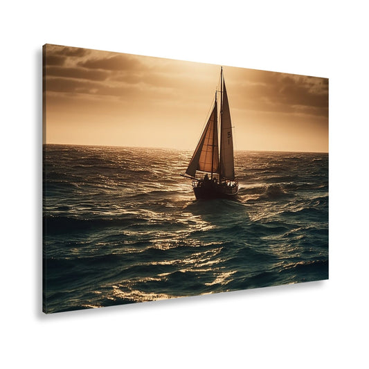 Leinwandbild Im Glanz der See trotzt das Segelboot der Weite. - deyoli