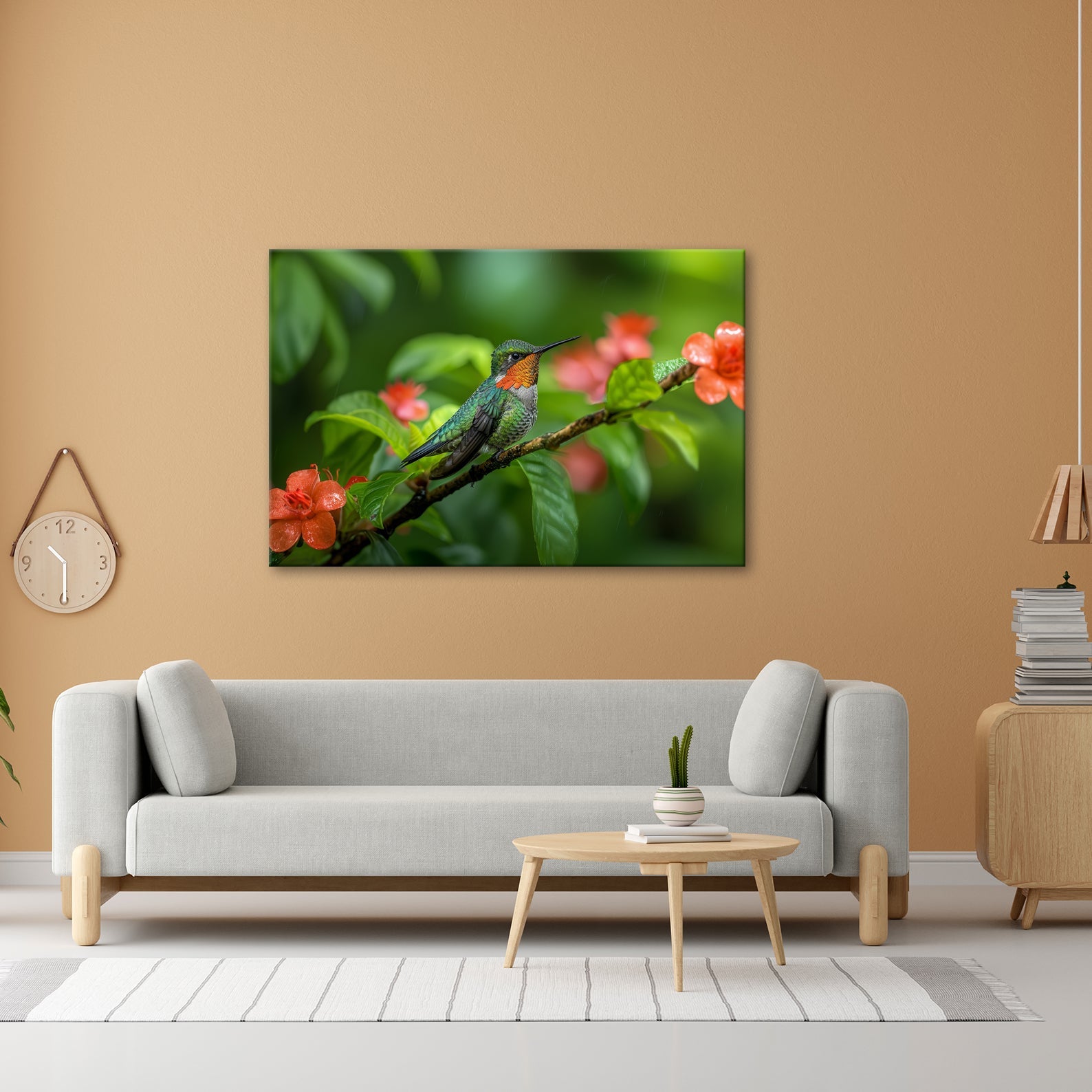 Leinwandbild Inmitten von Blüten wacht ein Juwel auf seinem Zweig. - deyoli